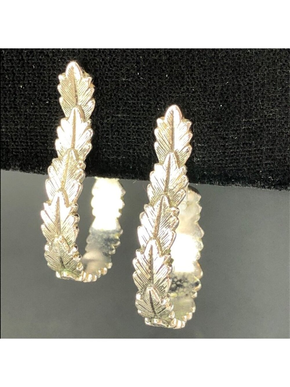 Silver Tone Laurel Leaf Hoop Clip On Earrings